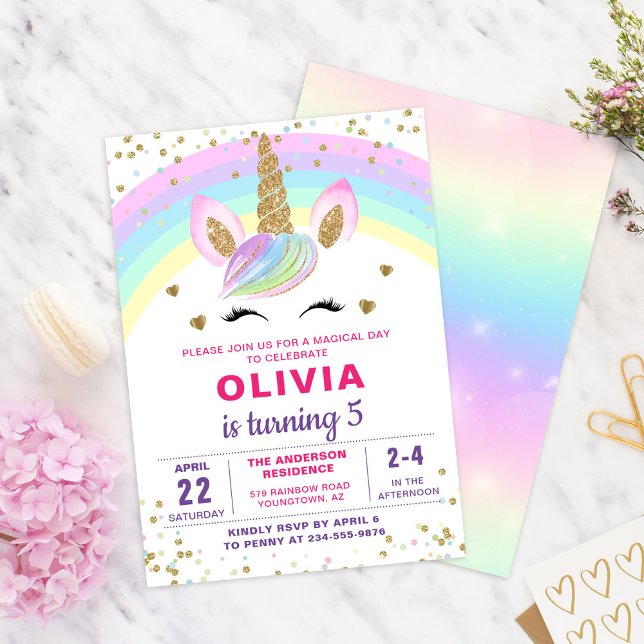 Magischer Regenbogen Einhorn Gold Glitzer Girl Bir Einladung (Von Creator hochgeladen)