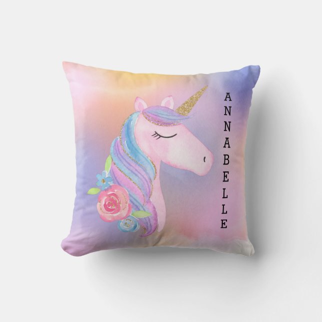 Magischer Regenbogen-Einhorn-Kissen-Wurf Kissen (Vorderseite)
