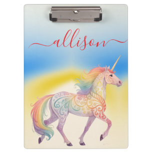 Magischer Regenbogen-Einhorn-Name Personalisiert  Klemmbrett