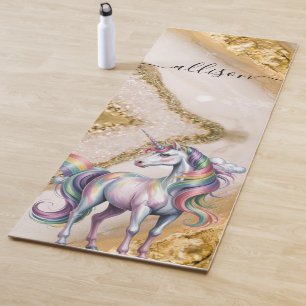 Magischer Regenbogen-Einhorn-Name Personalisiert Yogamatte