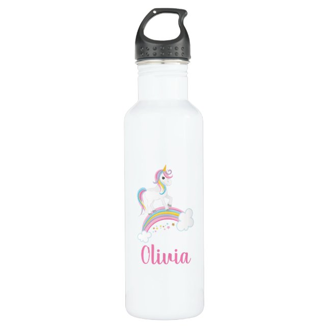 Magischer Regenbogen Einhorn Personalisiert Edelstahlflasche (Vorderseite)