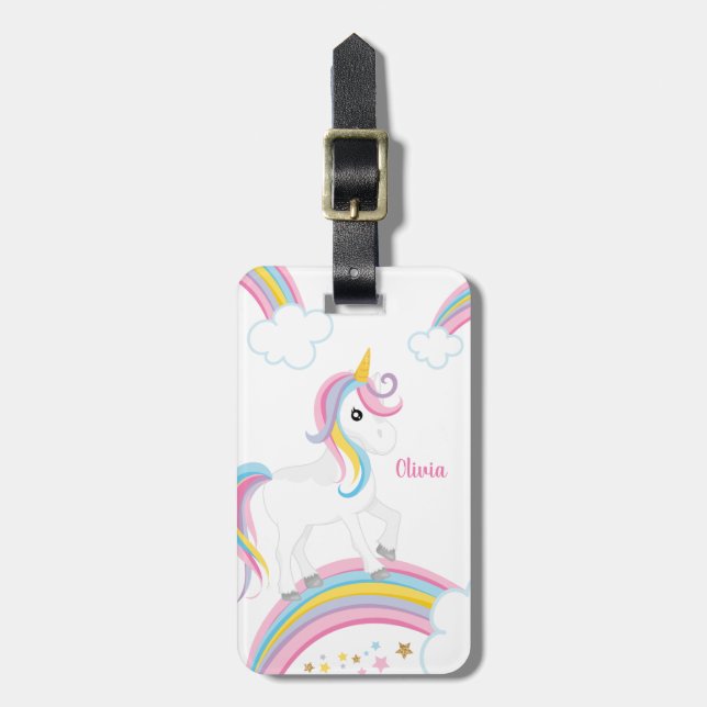 Magischer Regenbogen Einhorn Personalisiert Gepäckanhänger (Vorderseite vertikal)
