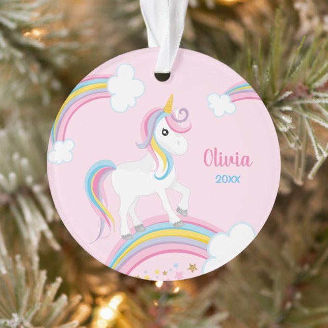 Magischer Regenbogen Einhorn Rosa Personalisiert Ornament (Baum)