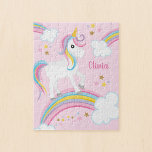 Magischer Regenbogen Einhorn Rosa Personalisierte<br><div class="desc">Ein niedliches rosa Einhorn-Puzzle für Kinder mit Sternen und Regenbogen. Personalisieren Sie mit ihrem Namen,  um ein lustiges Geschenk für ein Mädchen zu machen!</div>