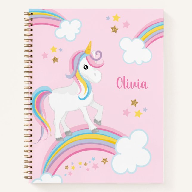 Magischer Regenbogen Einhorn Rosa Personalisierte  Notizbuch (Vorderseite)