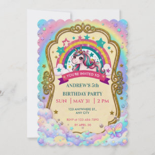 Magischer Regenbogen Einhorn Wolken Kinder Geburts Save The Date