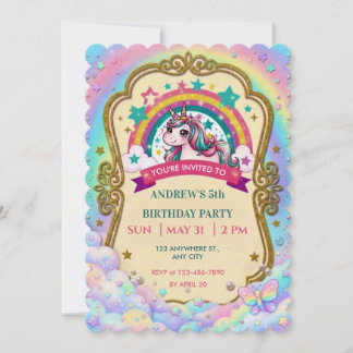 Magischer Regenbogen Einhorn Wolken Kinder Geburts Save The Date