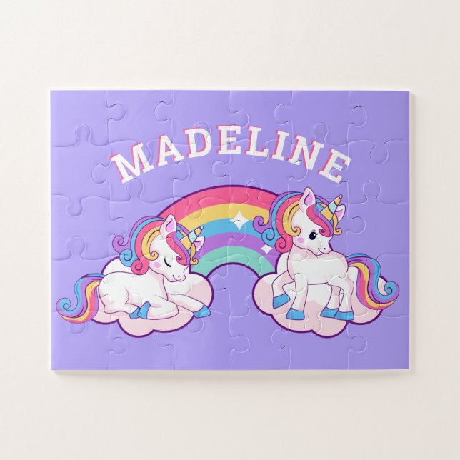 Magischer Regenbogen Einhornname Lila Jigsaw Puzzl (Horizontal)