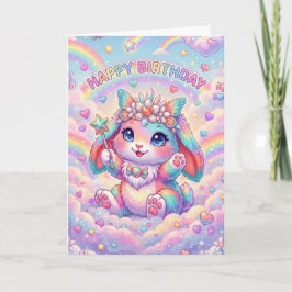 Magischer Regenbogen-Hasen-Geburtstag Whimsical Ki Karte