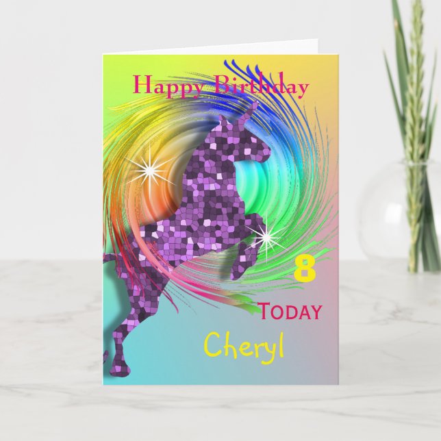 Magischer Regenbogen Unicorn Themed Happy Birthday Karte (Vorderseite)