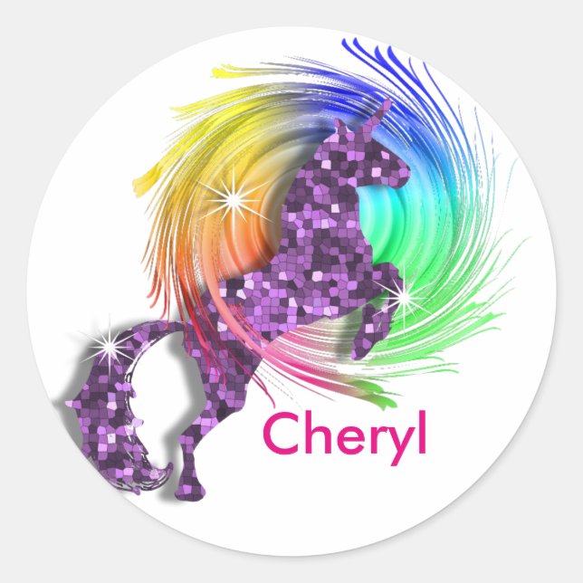 Magischer Regenbogen Unicorn Themed Runder Aufkleber (Vorderseite)
