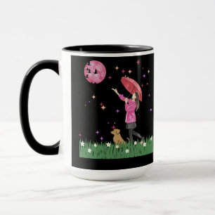 Magischer Rosa Mond & Hunde Spaziergang Wasserfarb Tasse