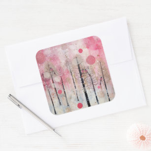 Magischer Rosa Winter-Sangvogelschutz Quadratischer Aufkleber
