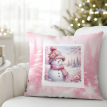 Magischer rosa Winterkissen im süßen Schneemann-St