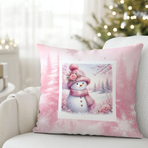 Magischer rosa Winterkissen im süßen Schneemann-St Kissen