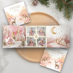 Magischer rosa Winterwunderland 4 Foto Weihnachten Dreifach Gefaltete Urlaubskarte