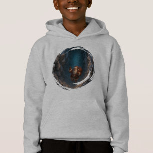Magischer Santa erhebt sich aus der schneebedeckte Hoodie