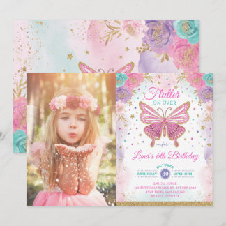 Magischer Schmetterling Pink Lila Gold Fairy Gebur Einladung