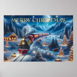 Magischer Schneebahn-Weihnachtszug Winterlandschaf Poster