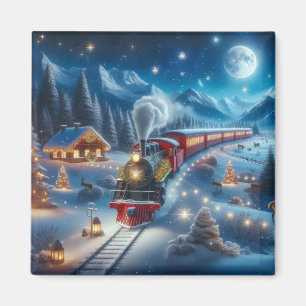 Magischer Schneebahn-Weihnachtszug-Winterszene Magnet