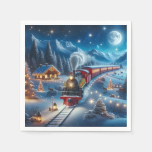 Magischer Schneebahn-Weihnachtszug-Winterszene Serviette