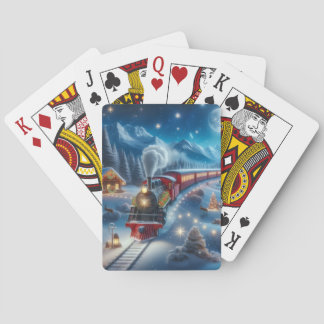 Magischer Schneebahn-Weihnachtszug-Winterszene Spielkarten