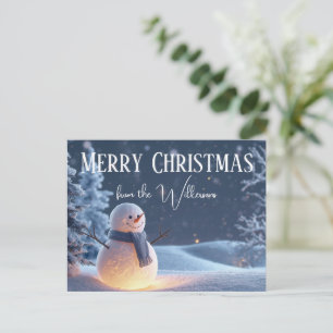 Magischer Schneemann in einer Winternacht Benutzer Postkarte