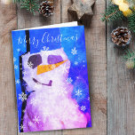 Magischer Snowman Snowflake Frohe Weihnachtsfeiert Karte<br><div class="desc">Magischer Schneemann und Schneeflocken Frohe Weihnachtskarte - Festliche Weihnachtskarte mit Schneemann und weißen Schneeflocken auf abstraktem blauen Hintergrund. Der Wunsch Frohe Weihnachten ist in weißem Schriftsatz.</div>