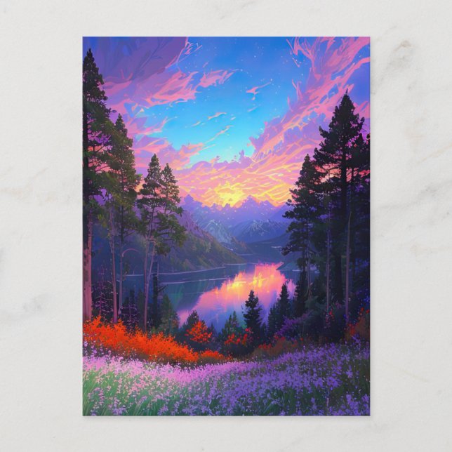Magischer Sonnenuntergang im verzauberten Tal Postkarte (Vorderseite)