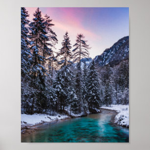 Magischer Sonnenuntergang türkis Fluss Mojstrana, Poster