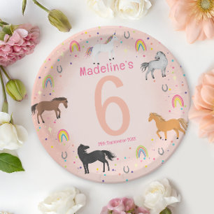 Magischer süßer Pastellrosa-Einhorn-Geburtstag für Pappteller