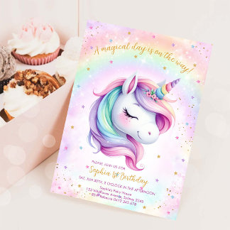 Magischer Tag Einhorn und Regenbogen Geburtstag Einladung