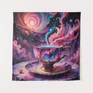 Magischer Teakup, Galaxie, ätherische Reflektion Wandteppich