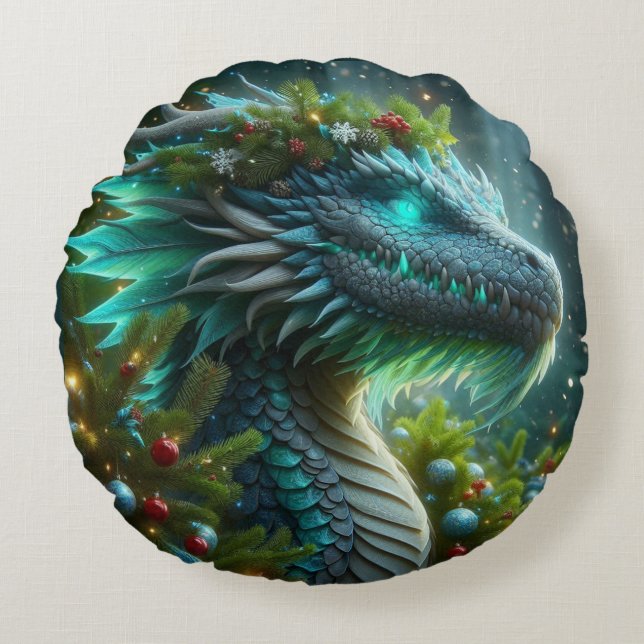 Magischer Türkischer Weihnachtsdrache Rundes Kissen (Vorderseite)