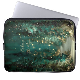 Magischer Türkisgrüner Wald Gold Bokeh Laptopschutzhülle