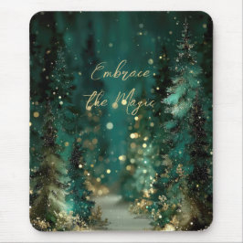 Magischer Türkisgrüner Wald Gold Bokeh Mousepad