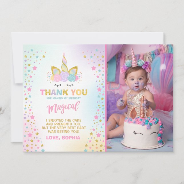 Magischer Unicorn danken Ihnen, Unicorn-Party zu Dankeskarte (Vorderseite)