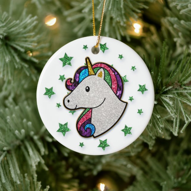 Magischer Unicorn-Regenbogen-Glitzer Keramik Ornament (Baum)
