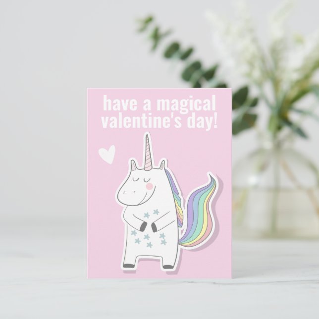 Magischer Valentinstag - Niedliche Kinder Einhorn Postkarte (Stehend Vorderseite)