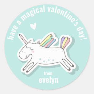 Magischer Valentinstag - Niedliche Kinder Einhorn Runder Aufkleber