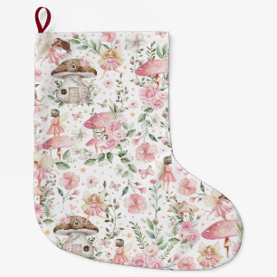 Magischer Wald Fairy Pink Blumengarten Großer Weihnachtsstrumpf