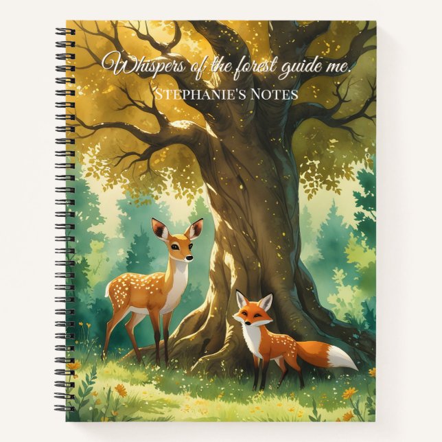 Magischer Wald Golden Tree Deer Fox Notizbuch (Vorderseite)