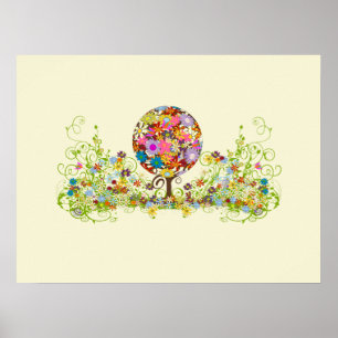 Magischer Wald Kreis der Liebe Blumenbaum-Hochzeit Poster