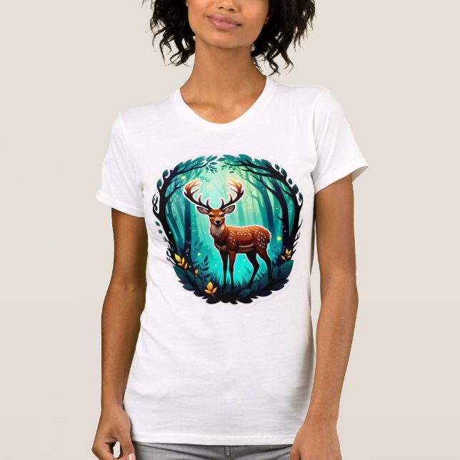 Magischer Wald mit Hirschen T-Shirt (Vorderseite)