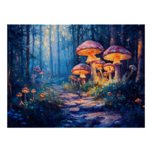 Magischer Wald mit leuchtenden Miushrooms Poster