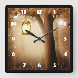 Magischer Wald mit Lichtern Quadratische Wanduhr