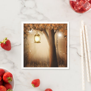 Magischer Wald mit Lichtern Serviette