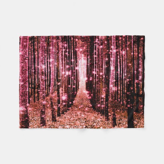 Magischer Wald Peach Pink Fleecedecke (Vorderseite (Horizontal))