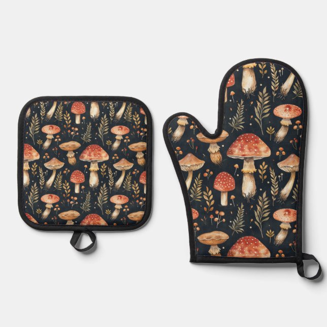 Magischer Wald-Pilz Ofenhandschuh & Topflappen-Set (Vorderseite)