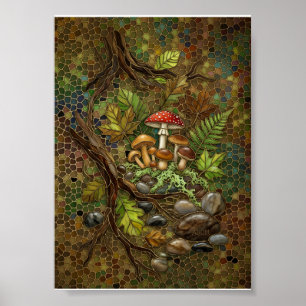 Magischer Wald Pilze Wald Natur Moos Fleece Poster